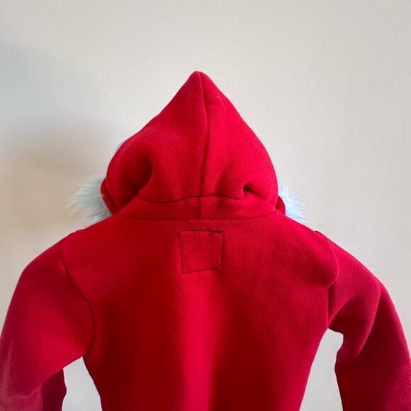 Red Hoodie Boys Girls Size 6 Whimsical Blue Horns Fur Bird Zip Up Handmade - Picture 7 of 10